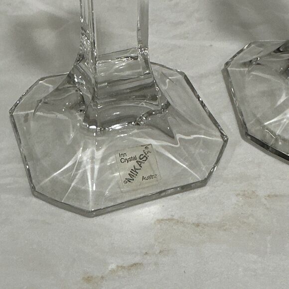 Vintage MCM Mikasa Clear Crystal Candle Holders Set of Two, 7” Austria, Elegant - Picture 6 of 9